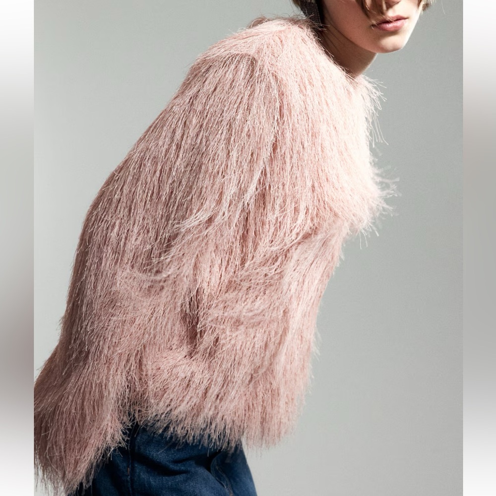 H&M Billowing Fringe Jacket Dusty Pink NWT - Picture 3 of 5